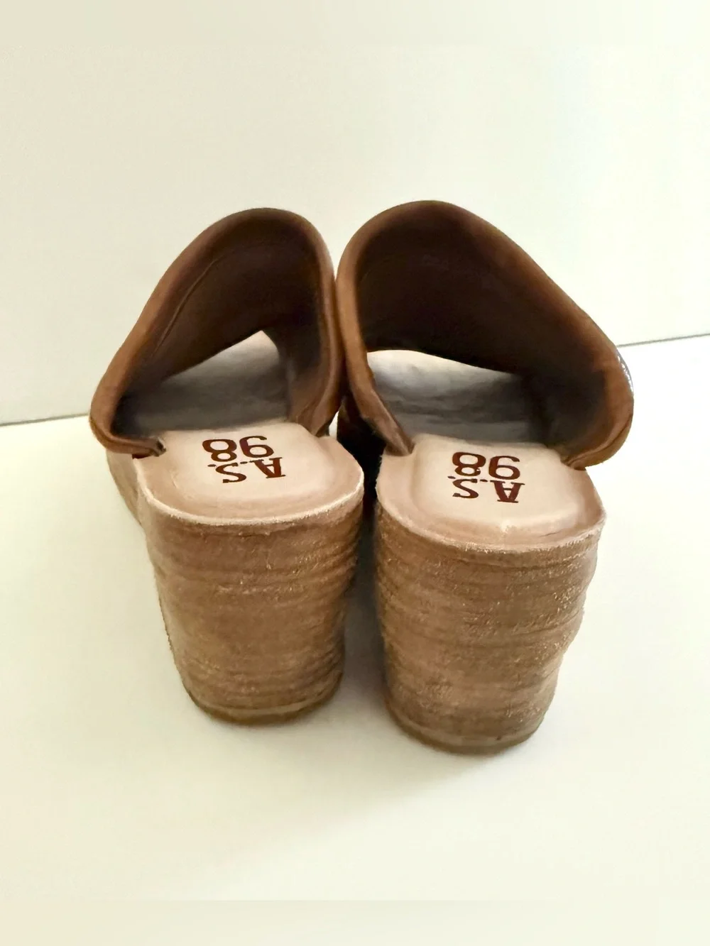 A.S.98 Niels Slide Sandal Wedges Leather Distressed Open Toe Clog Size 7.5
